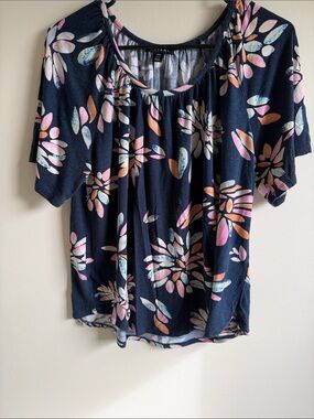 Tribal Navy Floral Scoop-Neck Top with Pink & Peach Accents